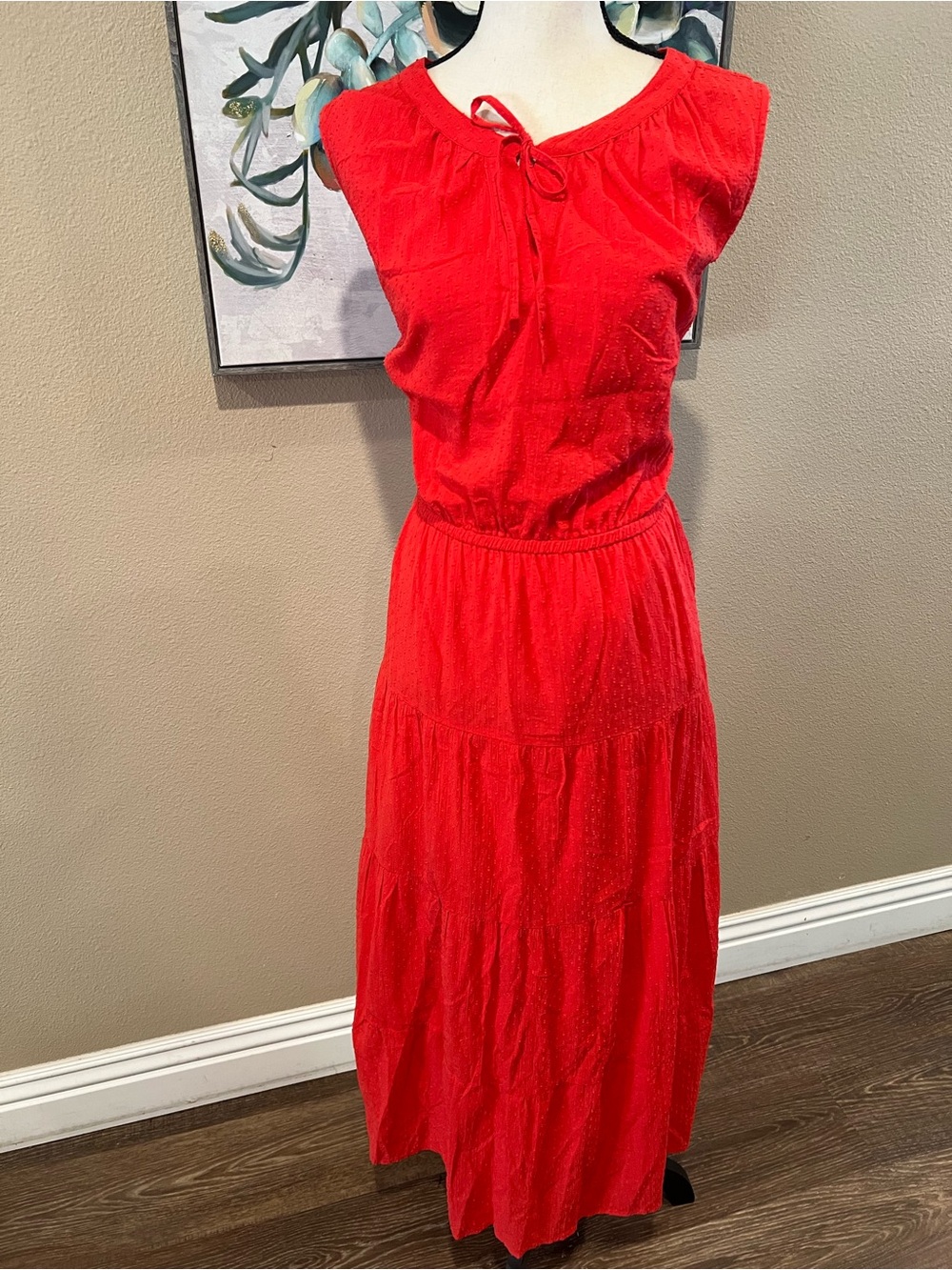 Style & Co. Red Sleeveless Tie-Neck Tiered Maxi Dress
